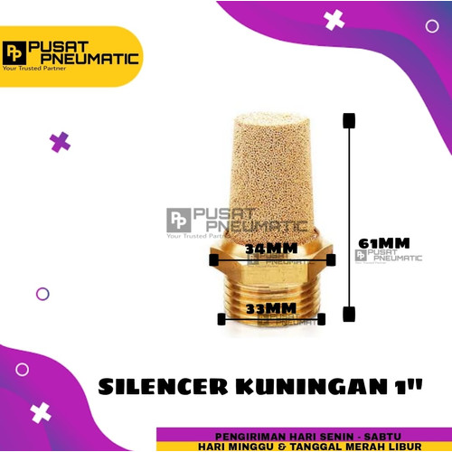 [EZM.9503359] Silencer moncong kuningan untuk pneumatic ukuran drat 1" type BSL