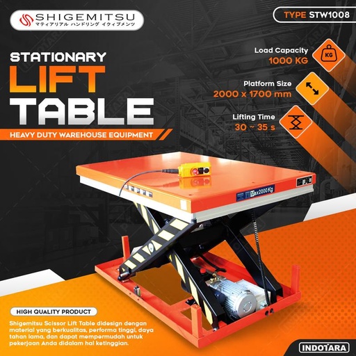 [EZM.1010039] Lift Table 1 Ton / Shigemitsu Warehouse Equipment Stationary Lift Table STW1008
