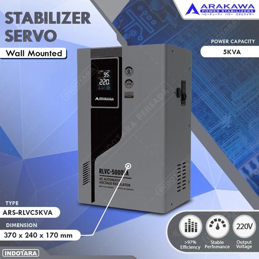 [EZM.1010066] Stabilizer Arakawa 1 - 15 KVA Digital Display - Wall Mounted Servo Motor/Soft Start/Regulator