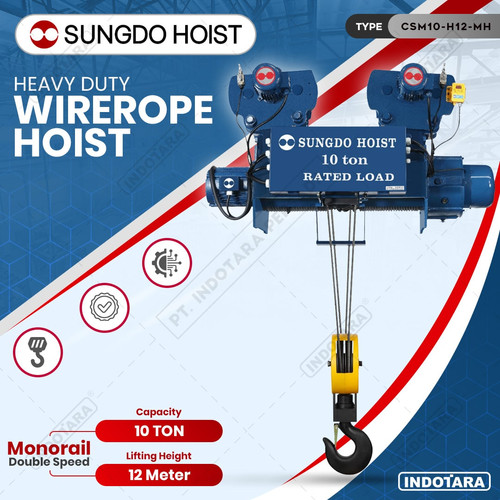 [EZM.1010089] 10 Ton Wirerope Hoist / Sungdo Wirerope Hoist CSM10-H12-MH - Monorail Creep Speed - 12M Lifting