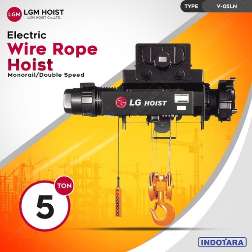[EZM.1010110] LGM Hoist 20 TON / LGM Heavy Duty Wirerope Hoist V-05LN - 8 Meter Lifting