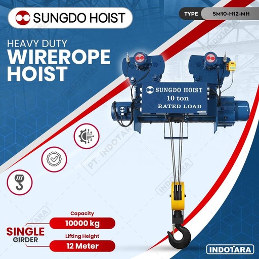 [EZM.1010127] Wire Rope Hoist SUNGDO  SM10-H12-MH 10 Ton Monorail Single Speed