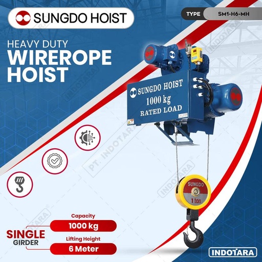 [EZM.1010150] Wire Rope Hoist SUNGDO 1 Ton Monorail Single Speed