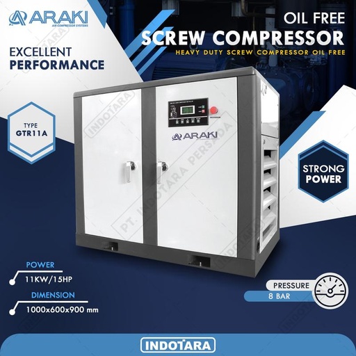 [EZM.1010236] Araki Heavy Duty Screw Compressor 11KW/15HP 8 Bar GTR11A Air Cooling
