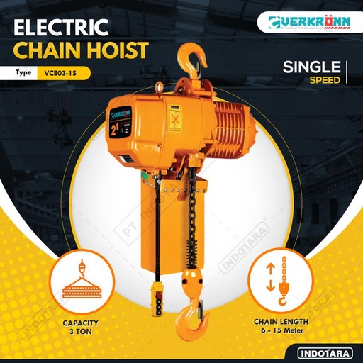 [EZM.1010266] Electric Chain Hoist Verkronn 3 Ton Single Speed VCE03-1S - Fixed Type