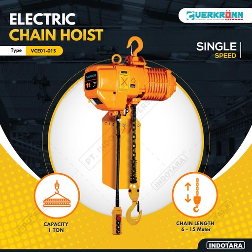 [EZM.1010283] Electric Chain Hoist Verkronn 1 Ton Single Speed VCE01-01S - Fixed Type