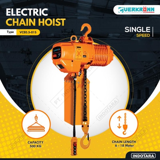 [EZM.1010284] Electric Chain Hoist Verkronn 0.5 Ton Single Speed VCE0.5-1S - Fixed Type