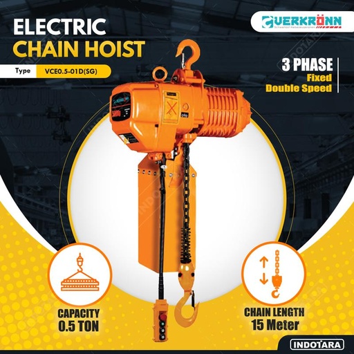 [EZM.1010285] Electric Chain Hoist 3 Phase Double Speed 0.5 Ton Verkronn VCE0.5-01D