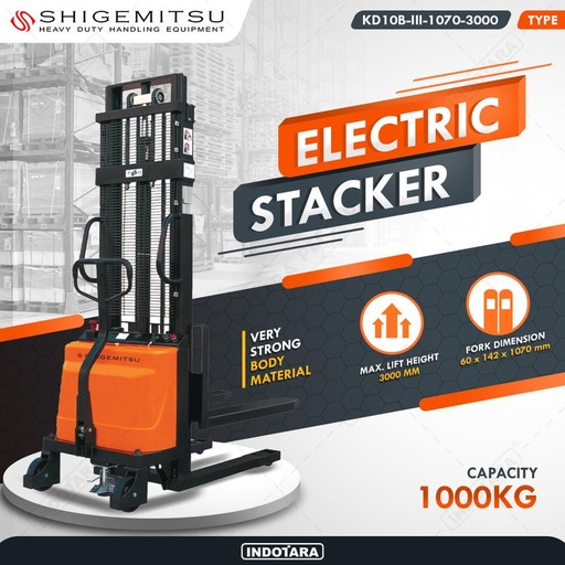 [EZM.1010346] Semi Electric Stacker KD10B-III-1070-3000 - Shigemitsu