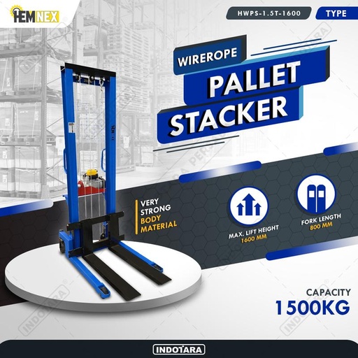 [EZM.1010404] Hemnex Wirerope Pallet Stacker with Adjustable Forks 1.5 Ton HWPS-1.5T-1600