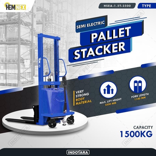 [EZM.1010405] Hemnex Semi Electric Stacker with Adjustable Forks 1.5 Ton HSEA-1.5T-3500