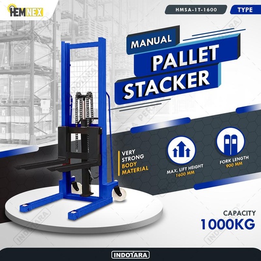 [EZM.1010408] Hemnex Manual Pallet Stacker with Adjustable Forks 1 Ton HMSA-1T-1600