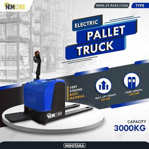 [EZM.1010409] Hemnex Electric Pallet Truck 3 Ton HEPR-3T-P685-1220 - Rider Type