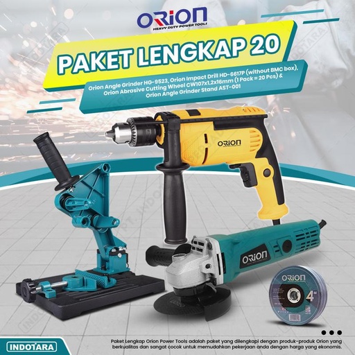 [EZM.1010639] Paket Lengkap 20 - Gerinda Tangan HG9523 - Mesin Bor Tangan HD6617P