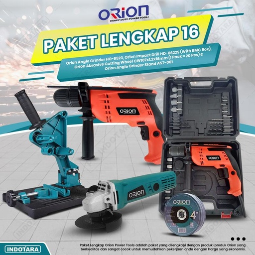 [EZM.1010643] Paket Lengkap 16 - Gerinda Tangan HG9523 - Mesin Bor Tangan HD6622S