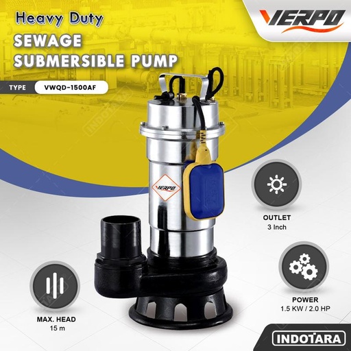 [EZM.1010716] Pompa Celup VERPO Heavy Duty Sewage Submersible Pump VWQD-1500AF