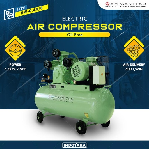 [EZM.1010721] Kompresor Angin Listrik 7.5HP / 8 BAR 135L Shigemitsu - OIL FREE