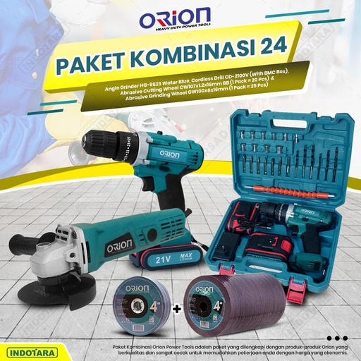 [EZM.1010746] Paket Kombinasi 24 - Gerinda Tangan HG9523 - Mesin Bor Tangan CD2100V