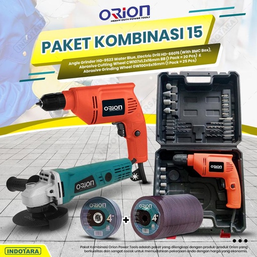 [EZM.1010778] Paket Kombinasi 15 - Gerinda Tangan HG9523 - Mesin Bor Tangan HD6601S