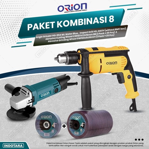 [EZM.1010792] Paket Kombinasi 8 - Gerinda Tangan HG954 - Mesin Bor Tangan HD6617P