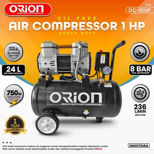 [EZM.1011062] Kompresor Angin Oil Free 1 HP 24L Air Compressor Orion DC100F