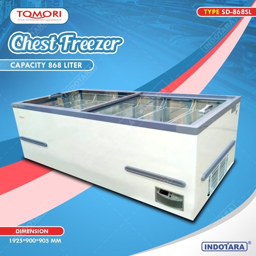 [EZM.1011108] Sliding Flat Glass Door Chest Freezer TOMORI SD-868SL