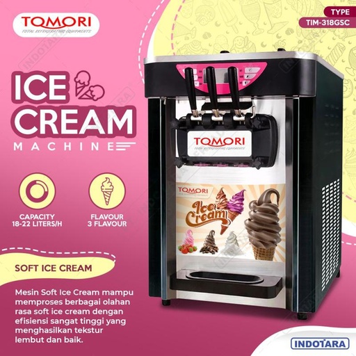 [EZM.1011370] Mesin Es Krim 3 Tuas (Rainbow Ice Cream) TOMORI TIM-318GSC - Black