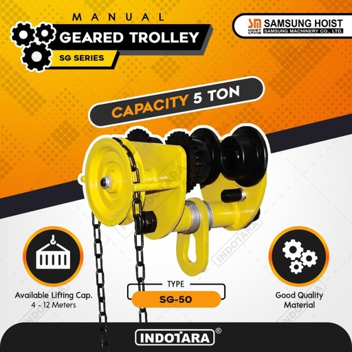 [EZM.1011800] Manual Geared Trolley Troli Katrol Manual 5 Ton Samsung SG-50
