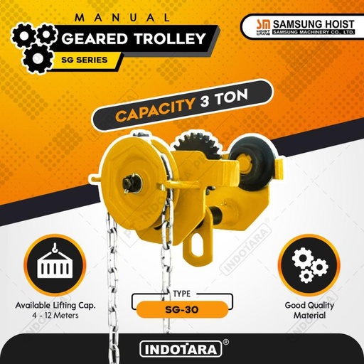 [EZM.1011801] Manual Geared Trolley Troli Katrol Manual 3 Ton Samsung SG-30
