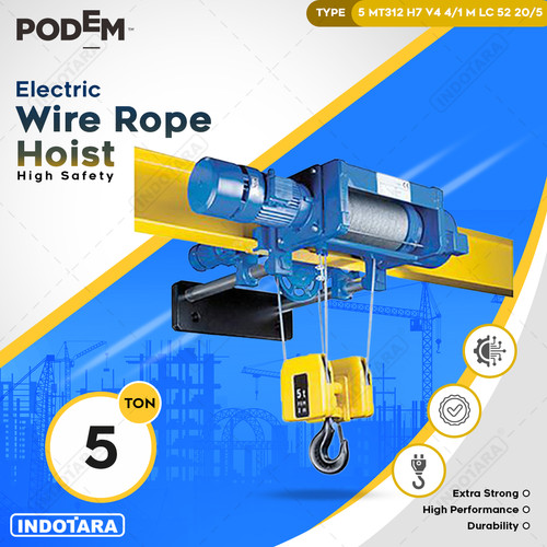 [EZM.1012041] Electric Wire Rope Hoist Podem Low Headroom Hoist MT312 (4 Rope Falls)