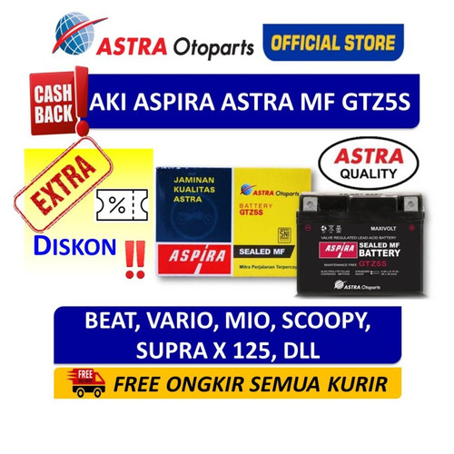 [EZR.3200175] Aki Motor Aspira GTZ5S MF Kering Beat Vario Mio Scoopy 11-GTZ-5SMF