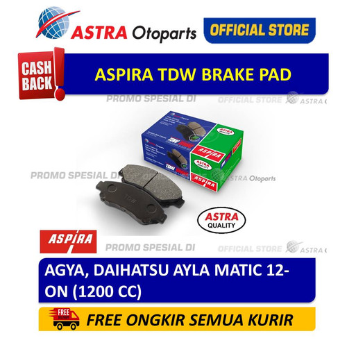 [EZR.3200279] Brake Pad Aspira TDW untuk Mobil: AGYA, AYLA MATIC 12-ON (1200 CC)