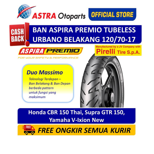 [EZR.3200284] Ban Belakang Aspira Premio Urbano Tubeless 120/70-17
