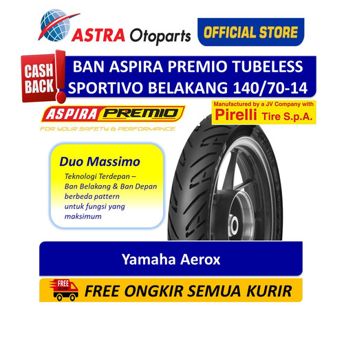 [EZR.3200287] Ban Belakang Aspira Premio Sportivo Tubeless 140/70-14