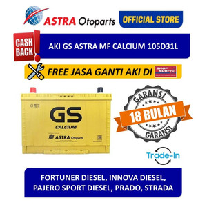 [EZR.3200377] Aki GS ASTRA MF Calcium 105D31L (Free Pemasangan Instan + Tukar Tambah