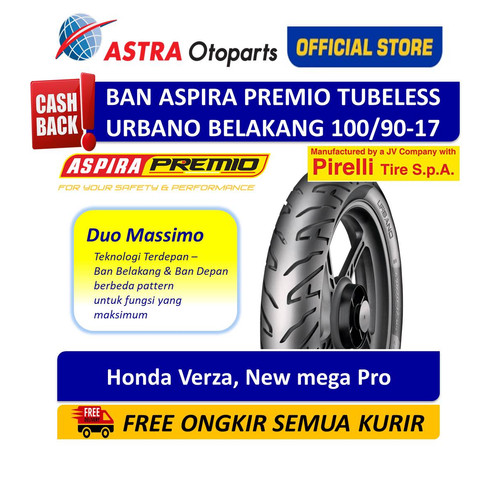 [EZR.3200794] Aspira Premio Urbano 100/90-17R Tubeless (Rear) (01-URB-TL100/9017R)