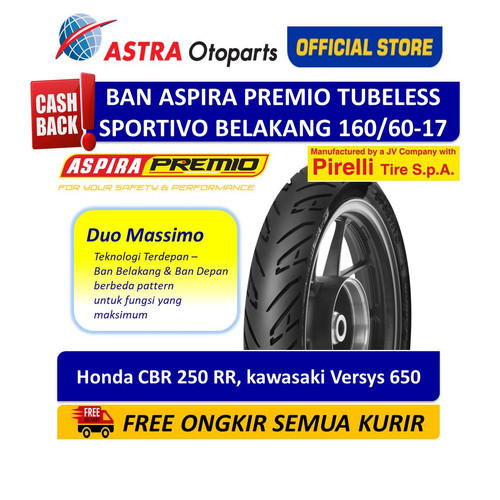 [EZR.3200797] Aspira Premio Sportivo 160/60-17R Tubeless (Rear) (01-SPO-TL160/6017R)