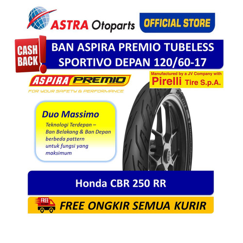 [EZR.3200799] Aspira Premio Sportivo 120/60-17F Tubeless (Depan) (01-SPO-TL120/6017F