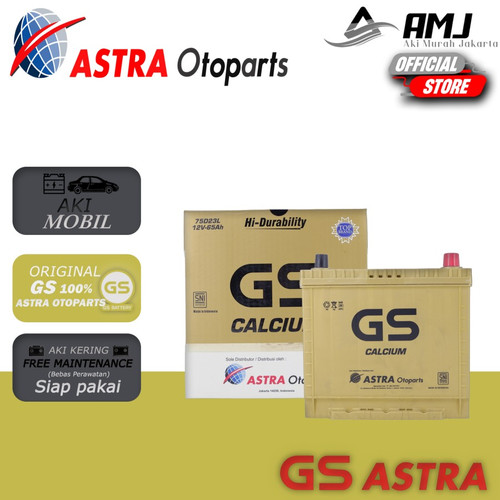[EZR.0700052] GS Calcium Aki Mobil Wuling Alvez 55D23L / 75D23L Aki Kering 12V / 65Ah