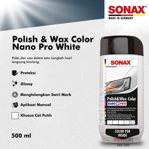 [EZR.0700457] SONAX Polish & Wax Color Nano Pro White 500ml Pengkilap Mobil Putih