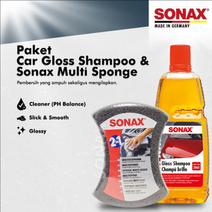 [EZR.0700509] Paket Sonax Car Gloss Shampoo 1 Liter & Sonax Multi Sponge Spon Busa Cuci Mobil / Motor