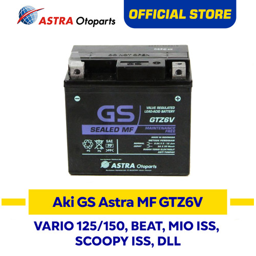 [EZR.3200163] Aki Motor MF GS ASTRA GTZ6V Vario 125 esp,Vario 150,Beat ISS, Mio SSS