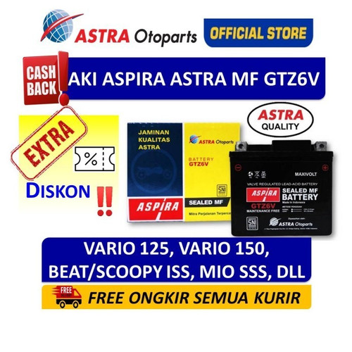 [EZR.3200169] Aki ASPIRA ASTRA GTZ6V MF Vario 125/150 Beat ISS Scoopy ISS Mio M3 SSS