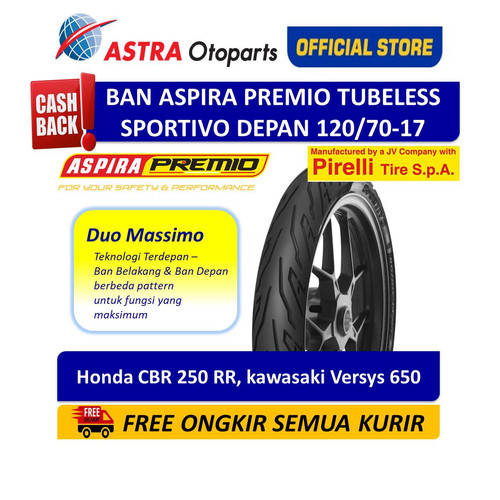 [EZR.3200180] Ban Depan Aspira Premio Sportivo Tubeless 120/70-17 untuk HondaCBR 250