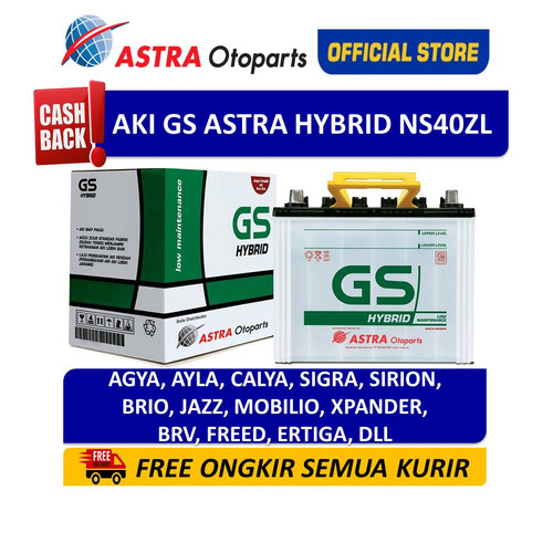[EZR.3200195] Aki Mobil GS ASTRA Hybrid NS40ZL Agya Ayla Calya Sigra Brio Xpander