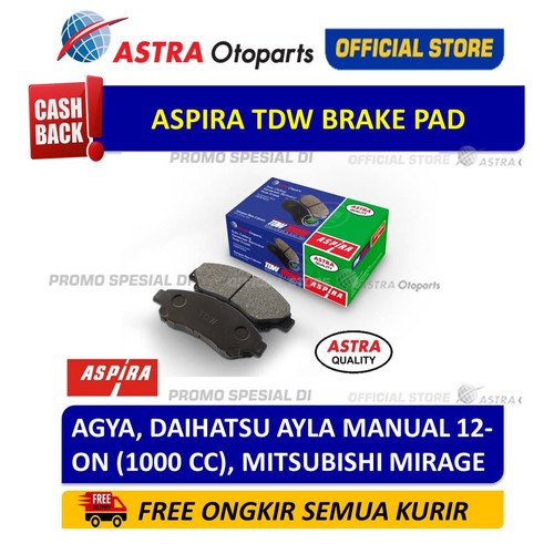 [EZR.3200267] Brake Pad Aspira TDW untuk Mobil: AGYA, AYLA MANUAL 12-ON (1000 CC)