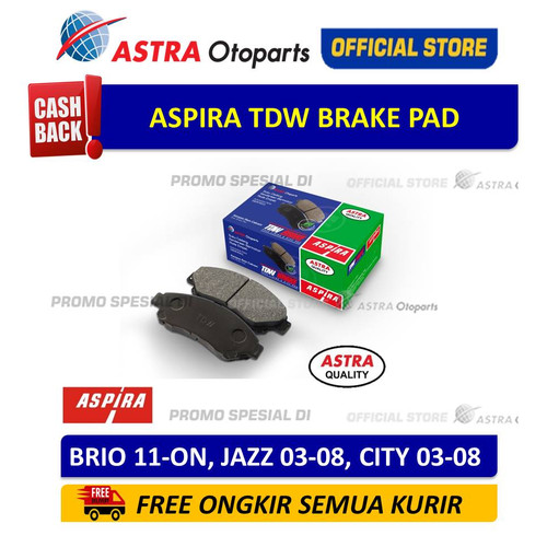 [EZR.3200282] Brake Pad Aspira TDW untuk Mobil: BRIO 11-ON, JAZZ 03-08, CITY 03-08