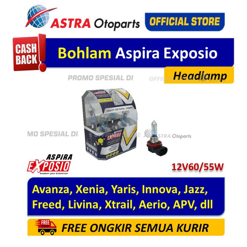 [EZR.3200331] Lampu Halogen Aspira Exposio H4 P43T 12V60/55W NIGHT CRYSTAL VISION
