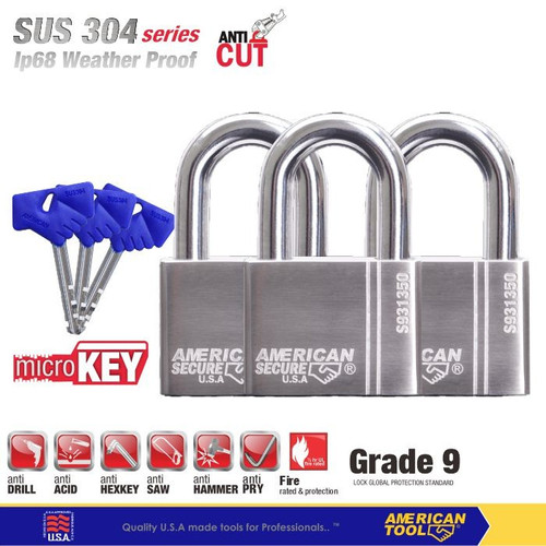 [EZM.2400023] Gembok Key Alike 50mm x 3Pcs American Secure S931350K3A