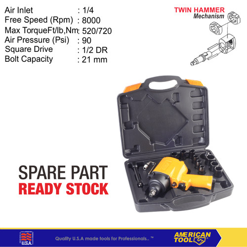 [EZM.2400154] Air Impact Wrench 14 Pcs KIT 1/2"DR Twin Hammer American Tool 8959239